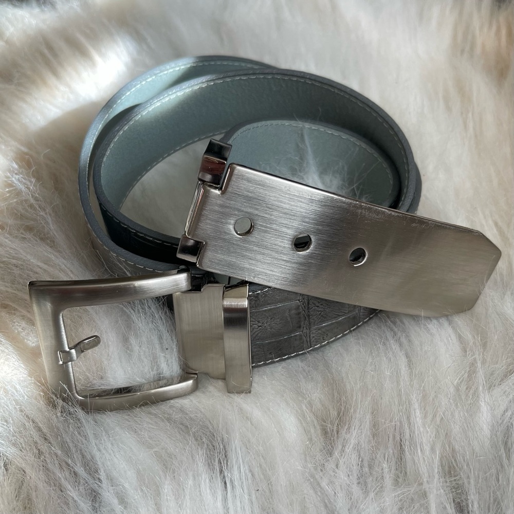 Grey Faux alligator belt with silver buckle